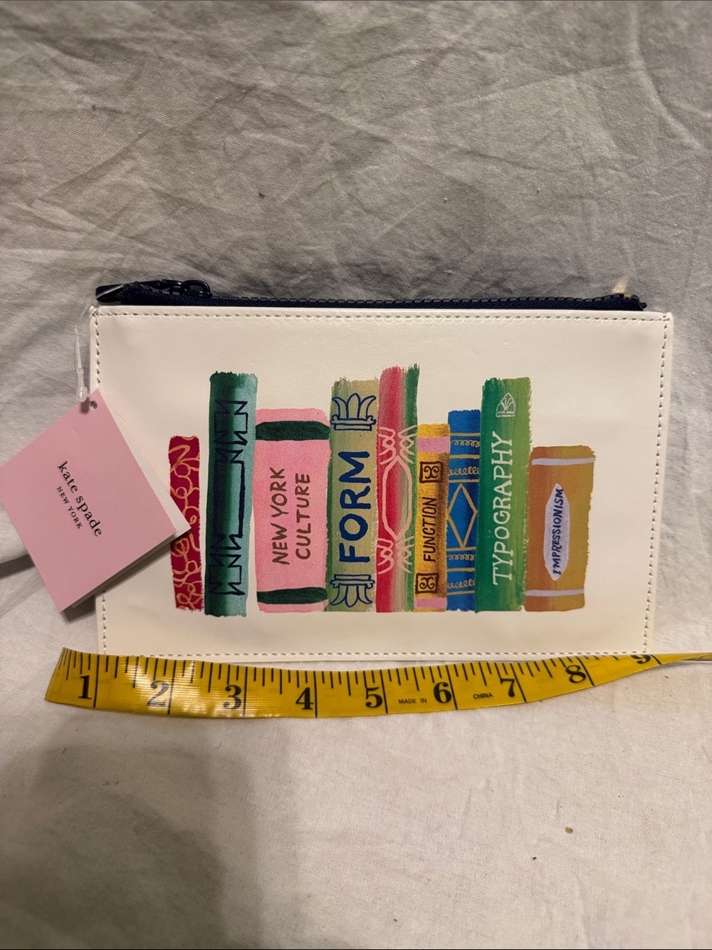 kate spade White Book Spine Cosmetic Pouch with Multicolor Books
